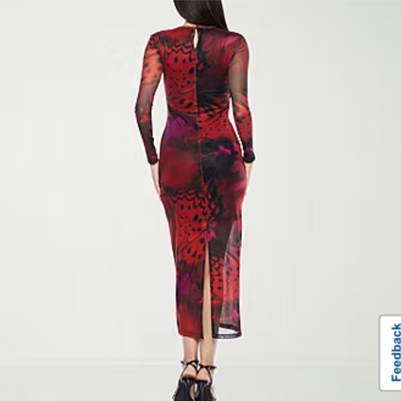 Long Sleeve Midi Sheath Dress Butterfly - Picture 2 of 8